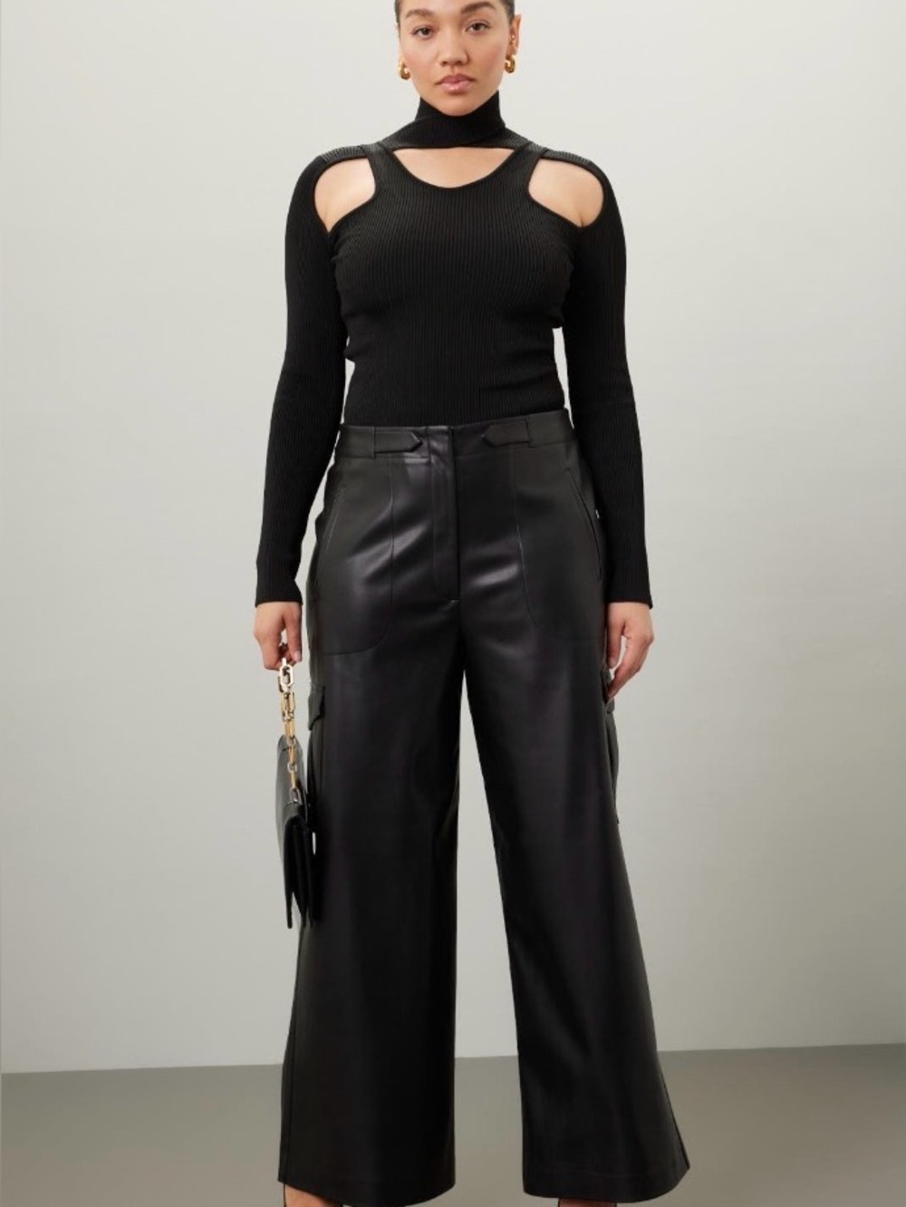 Ronny Kobo size 16 High-Rise Black Wide-Leg Faux Leather Pants